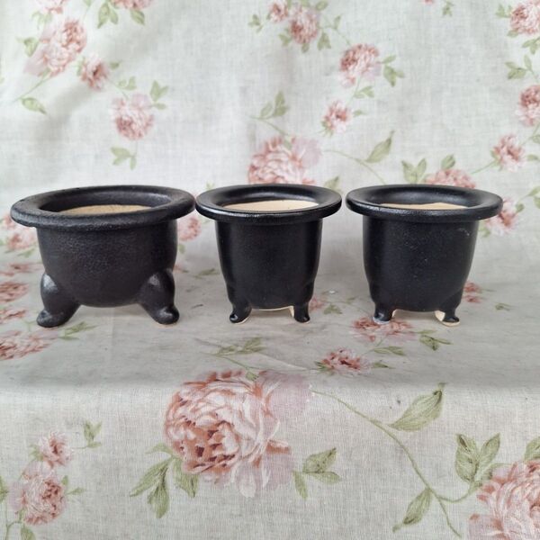 黒色陶器プランター 蘭鉢 植木鉢 陶芸 窯 盆栽 園芸 3個セット 鉢347 盆栽鉢 蘭鉢