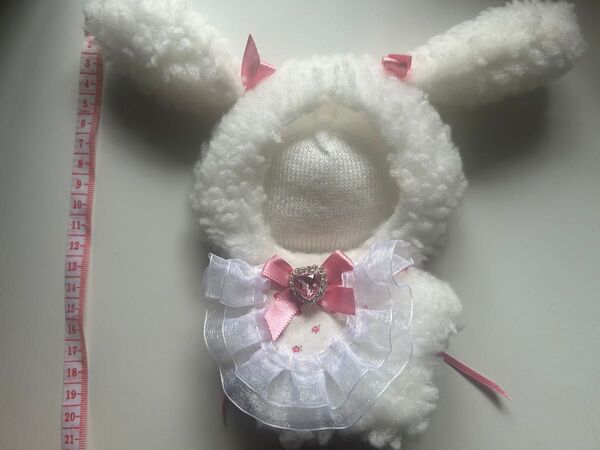 ハンドメイド ぬいぐるみ 着ぐるみ うさぎ ぬい活 エプロン ピンク 白 ぬい服