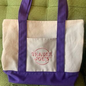 Trader Joe's キャンバストートバッグ ベージュ×パープル