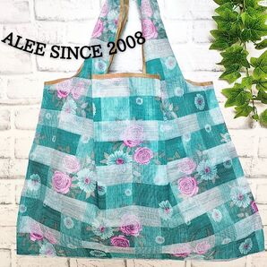 No468★上品なお花柄 ブルー 新品 折りたたみエコバッグ 大きめ ラッピング無料 プレゼント 友人へ 爽やか エレガント