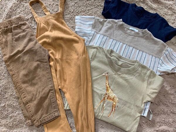 MUJI 半袖 Tシャツ ユニクロ サロペット ペアマノン 90 100 綿 110 コーデュロイ シェフパンツ カーブパンツ