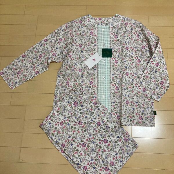 ミントン♪新品 長袖高級パジャマ Lサイズ ワコール 前開き リップル 綿100