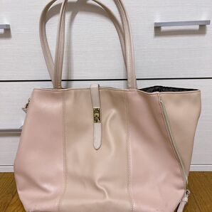 ピンク ベージュ 2トーン トートバッグ