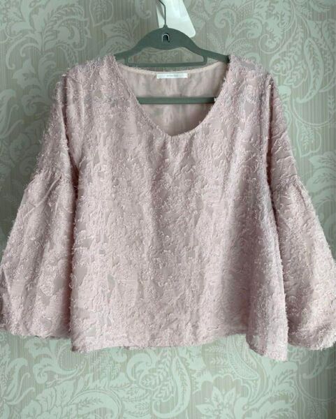 レトロガール RETRO GIRL バルーン レース ピンクVネックトップス カットソー