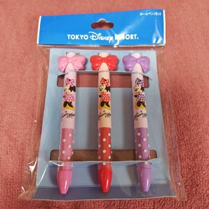 3個セット TDR ミニーマウス ボールペン リボン ピンク レッド パープル