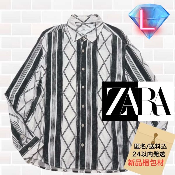 ☆ZARA シルクタッチ しっとりサラサラ レーヨン100 グラフィックシャツ