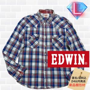 EDWIN パープルタータンチェック 薄手ワークシャツ