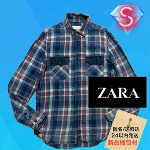 ☆ZARA パッチワークポケット タータンチェック 切替デザイン シャツ