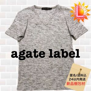 agate label 半袖 Vネック 杢グレーカットソー ロンT