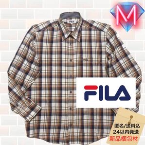 FILA オレンジ系タータンチェック 薄手シャツ