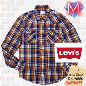 Levi's オレンジブルー系 薄手ワークシャツ スナップボタン