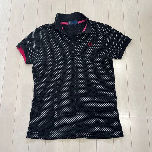 FRED PERRY ドット柄ポロシャツ ピンクライン Sサイズ ブラック 水玉