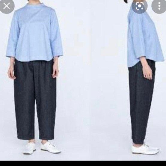 無印 縦横ストレッチデニムタックワイドパンツ アンクル丈