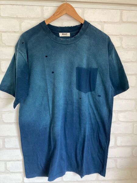 RHC ロンハーマングラデーションブルー ダメージ加工Tシャツ M ネイビー