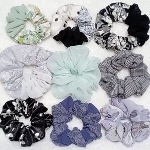 【19】 シュシュ 9点セット まとめ売り ハンドメイド フリル ビッグ レディース キッズ 韓国