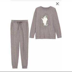 GU ルームウェア パジャマ 上下 セット グレー ねこ 猫 しまむら ハニーズ 薄手 ユニクロ ハニーズ しまむら アベイル