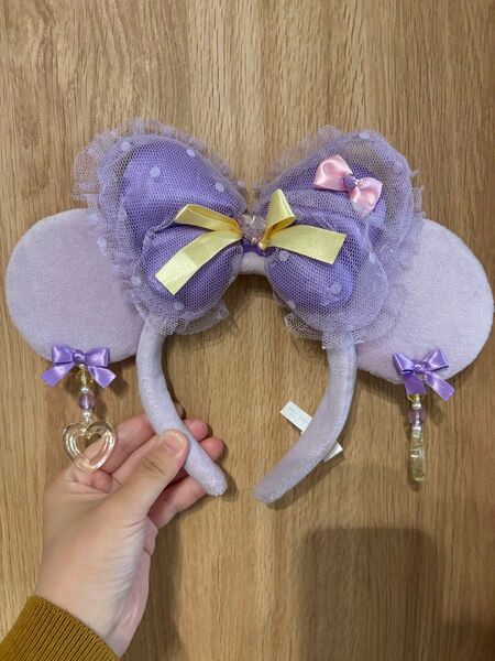ディズニー ミニー カチューシャ イヤリング パープル 紫 リボン フリル