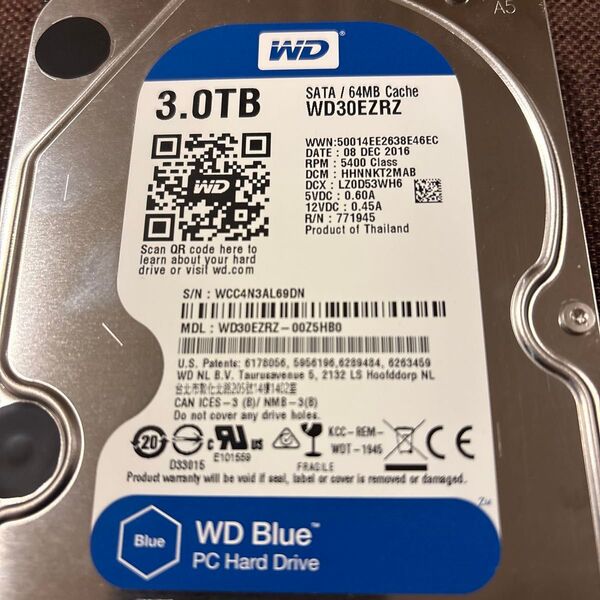 WD ハードディスク 3TB WD30EZRZ