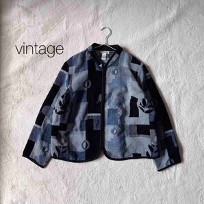 古着 dressbarn ジャケット ライトアウター ユーズド vintage ヴィンテージ ブルー 総柄 リーフ 花柄 青 男女