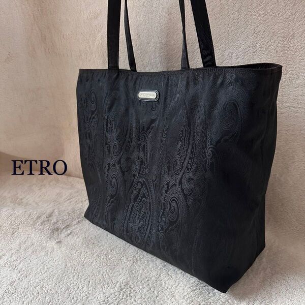 ETRO エトロ トートバッグ 男女兼用 ワンショルダーバッグ ペイズリー A4可 総柄 ブラック 大きい 肩掛け 黒