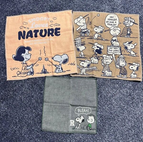 【新品・未使用】vintage PEANUTS スヌーピーハンドタオル ガーゼハンカチ 3枚セット まとめ売り