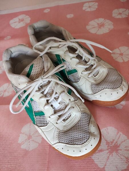asics 体育館シューズ ホワイト×グリーン 25.5cm