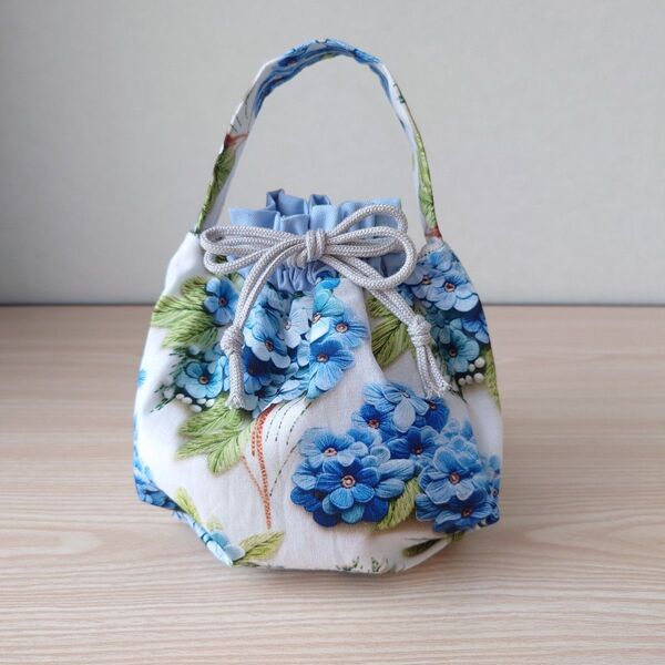 立体刺繍プリント(アジサイ) おくたごんきんちゃく保温保冷おにぎりポーチおにぎり巾着