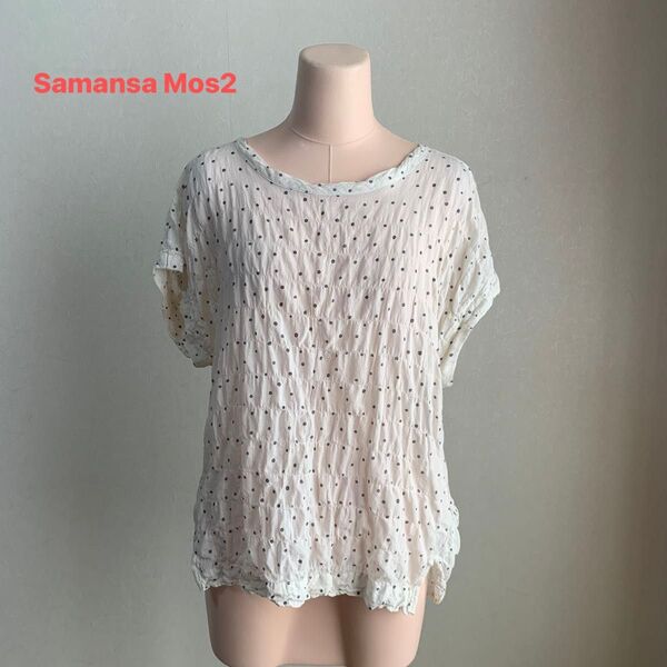 Samansa Mos2 バックリボン ドット 半袖 ブラウス