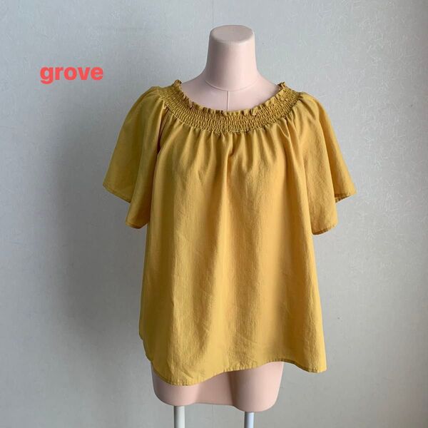 grove シャーリング プルオーバー 半袖 ブラウス L
