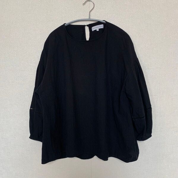 season reason by Lin&Red シンプル コットン 七分袖 プルオーバー ブラウス L ブラック
