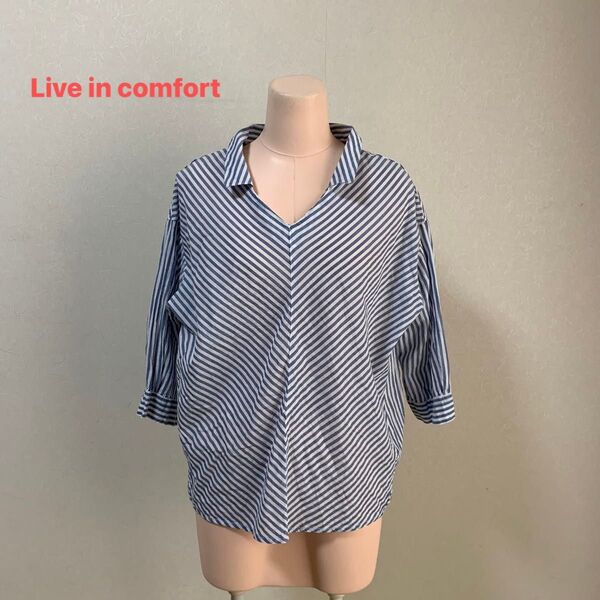 Live in comfort ストライプ プルオーバー 七分袖 ブラウス M