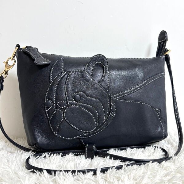 【美品】 キタムラ ショルダーバッグ フレンチブルドッグ レザー ステッチ