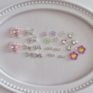 ネイルパーツ セット ジェルネイル セルフネイル デコパーツ ハンドメイド リボン ピンク シルバー パープル y2k 韓国
