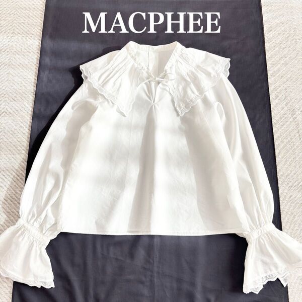23AW MACPHEE TOMORROWLAND マカフィー トゥモローランド コットンリヨセルレース ビックカラーブラウス 白