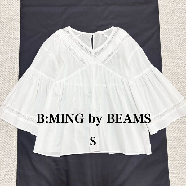 B:MING by BEAMS ビーミングバイビームス ピンタックレースブラウス フレア 白 S