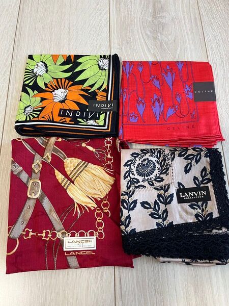 ハンカチ4点セット INDIVI、CELINE、LANCEL、LANVIN