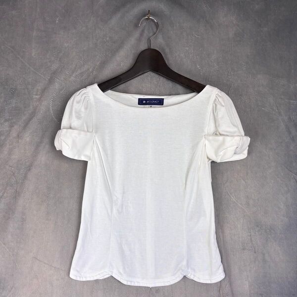 a92【エムズグレイシー】【おしゃれ】【リボン】M's GRACY Tシャツ カットソー 白 40 レディース