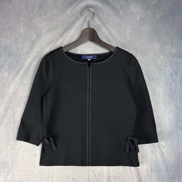 a125【エムズグレイシー】【おしゃれ】【リボン】M's GRACY ブラウス ジップアップ ノーカラー レディース