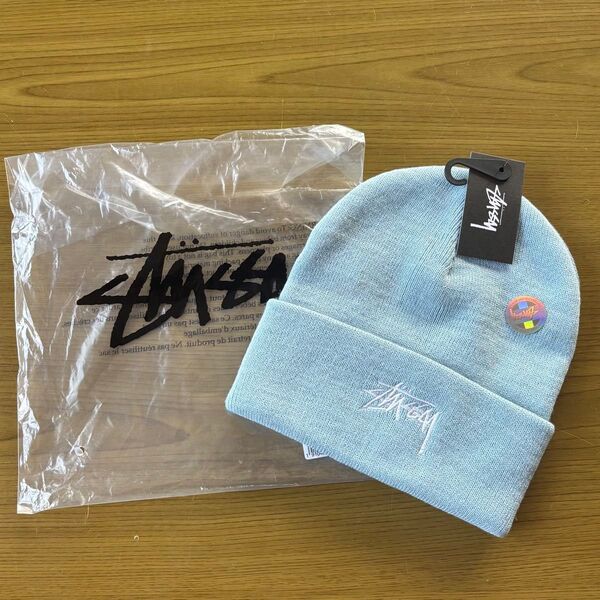 【ステューシー】【新品】【男女兼用】Stussy 水色 ニット帽 ビーニー ニットキャップ
