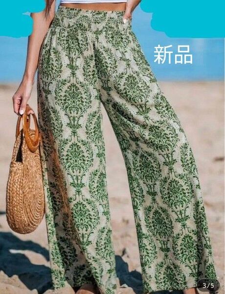 新品★エスニックパンツ★Lサイズ★春・夏・秋パンツ★ 涼しいパンツ ダマスク柄パンツ ボトムパンツ エスニックファッション