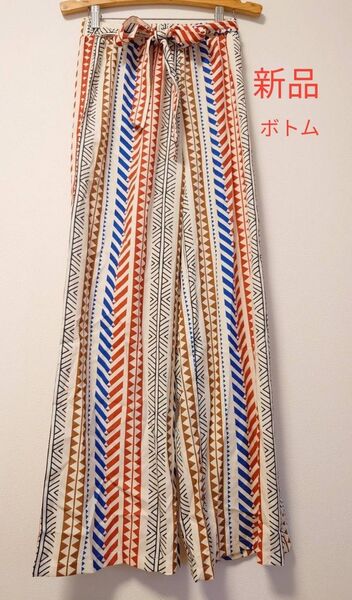 新品★ボヘミアンボトムパンツ★Lサイズ★脚長 ボヘミアンファッション 涼しいパンツ エスニックファッション ゆったりパンツ