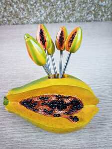 ■パパイヤの果物フォーク デザート 果実 可愛い お土産 南国フルーツ■157