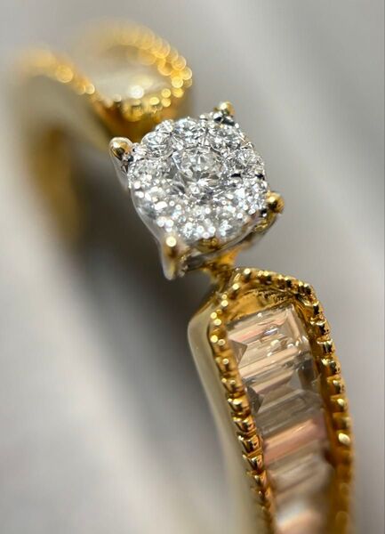 K18 ダイヤモンド0.5ct バケットカット ブラウンダイヤモンドリング 指輪