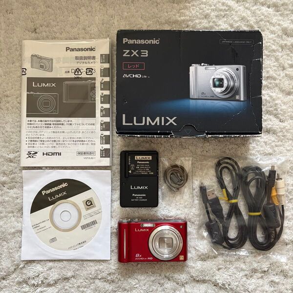 美品【動作品】Panasonic パナソニック LUMIX ルミックス DMC-ZX3 レトロコンデジ レッド デジタルカメラ