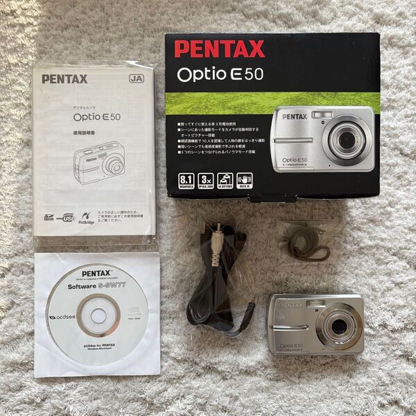 【動作確認済】PENTAX ペンタックス Optio オプティオ E50 レトロコンデジ シルバー デジタルカメラ デジカメ