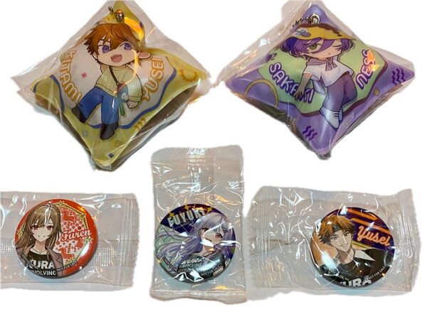 にじさんじ×くら寿司 クッションチャーム2種 缶バッチ3種