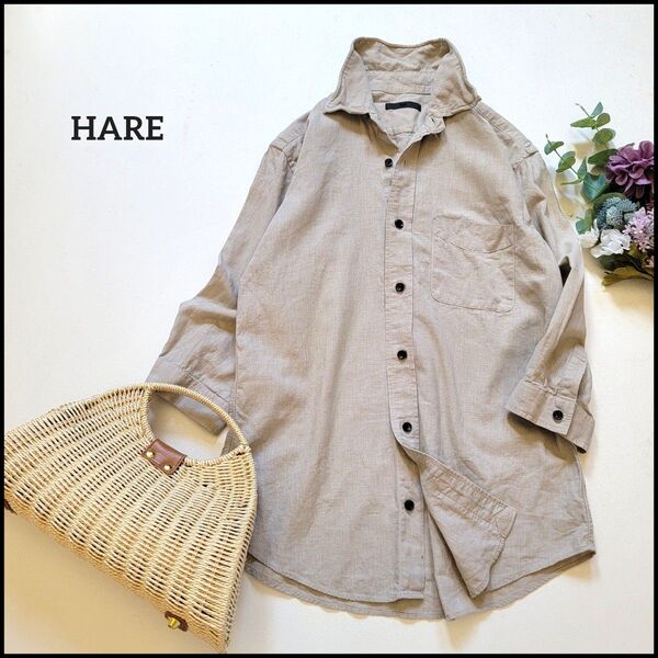 【値段交渉お気軽に♪】HARE/ハレ●ネックワイヤー入り♪胸ポケット付きリネン7分袖シャツブラウス 羽織り 日焼け対策 2way