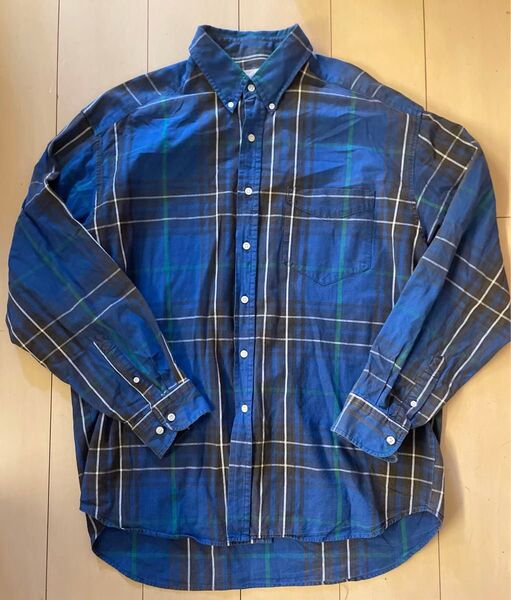 90s GAP ビッグシャツ XL チェック ボタンダウン チェック柄 長袖シャツ ブルー系チェック柄 90s
