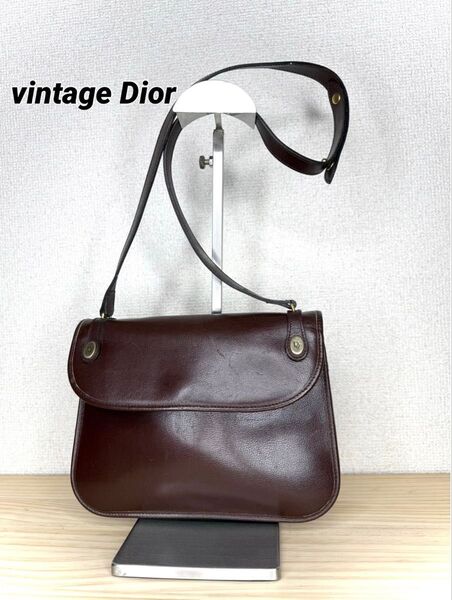 希少★Christian Dior ヴィンテージディオール ショルダーバッグ 本革レザー 茶 ブラウン vintage ポシェット