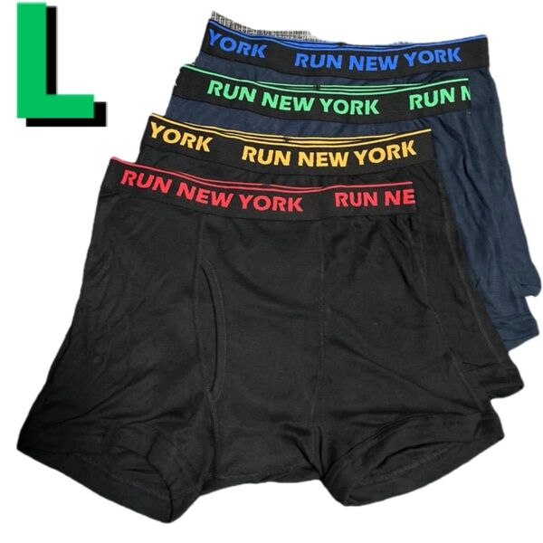 L●4枚●RUN NEW YORK/ランニューヨーク★メンズ前開きボクサーブリーフ/ボクサーパンツ★黒2枚紺2枚